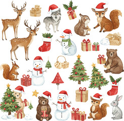 Charming collection of cute christmas animals and festive decorations