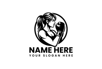 Silhouette of a determined female boxer with ponytail and boxing gloves.