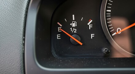 Fuel Gauge Showing Empty - A Close-Up View of Cars Dashboard.