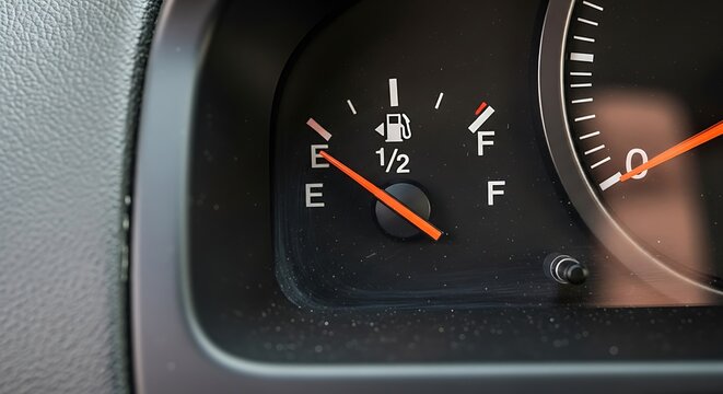 Fuel Gauge Showing Empty - A Close-Up View of Cars Dashboard.