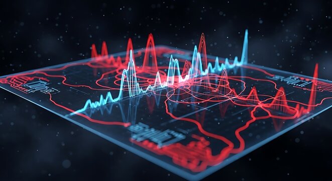 Futuristic 3D Data Visualization on a Digital Interface.