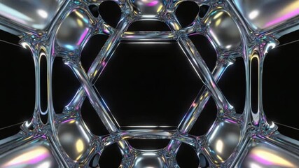 Abstract chrome structure with iridescent reflections against a black background view abstract geometric background patterns video - Powered by Adobe