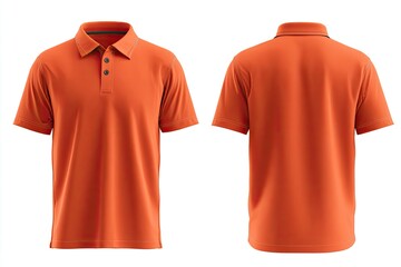 Two views of a solid burnt-orange short-sleeve polo shirt with a two-button placket, shown front and back on a white background