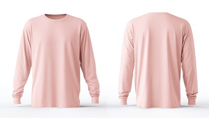 Pale pink long-sleeve crew neck t-shirt shown from front and back on a white background