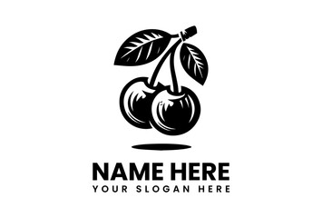 Stylized Black and White Cherry Duo with Detailed Leaves and Stem.