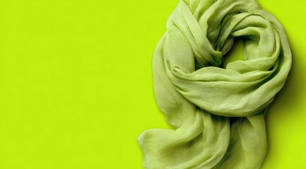 Pale green scarf loosely knotted, displayed on a vibrant lime green background