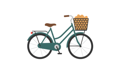 Vintage bicycle with a wicker basket, parked in a sunny park with trees and flowers in the background