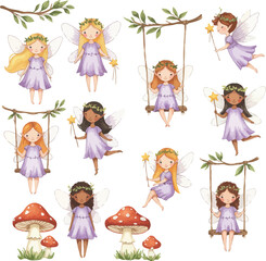 Whimsical fairies and enchanting mushrooms collection for creative projects