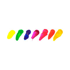 Vibrant Rainbow Paint Swatches on White Background.