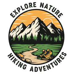 Explore Nature Mountain Hiking Adventure Circle Logo