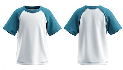 White short-sleeved raglan t-shirt with teal sleeves, shown front and back on a white background