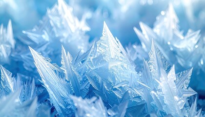 Icy Blue Crystal Formation Close Up with Sharp Prismatic Structures Sparkling in Brilliant Light Winter Scenery Abstract Design Macro Photography