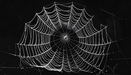 Fototapeta premium Dew drops sparkle on a spider web in the morning, a delicate natural pattern