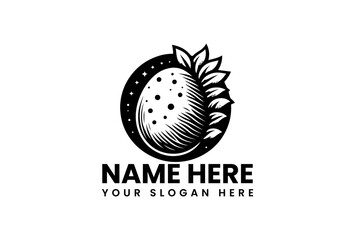 Vintage Style Logo of a Celestial Fruit with Leaves.