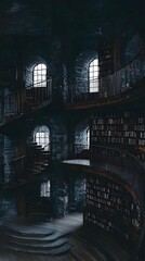 Fototapeta premium a historic library with spiral staircases and towering bookshelves