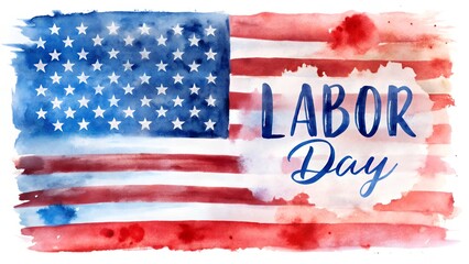 Watercolor american flag with labor day text