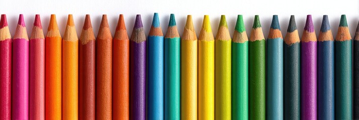 Vibrant Colored Pencils Arranged in a Beautiful Spectrum