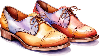 Fototapeta premium Colorful brogue shoes with unique design and laces on white background 