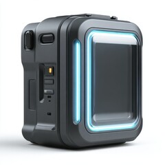 Obraz premium Futuristic black device with blue glowing accents and a dark screen technology