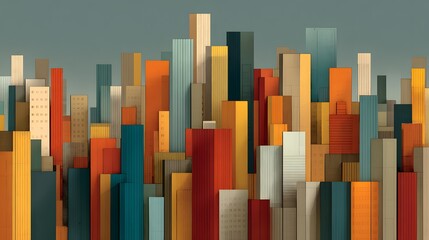 Abstract Colorful Cityscape with Tall Modern Buildings and Structures