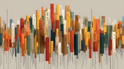 Obraz premium Abstract Colorful Cityscape with Vertical Buildings and Structures