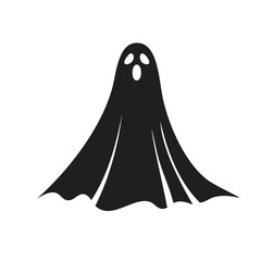 Naklejka premium Black ghost icon with flowing fabric and holes for eyes and mouth