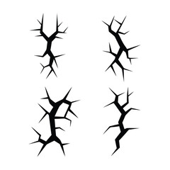 Four Black Cracked Line Graphics Isolated on White Background break broken