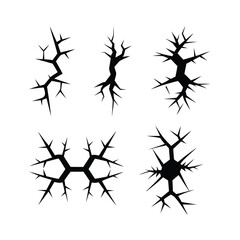 Black Cracked Lines on White Background Set break broken