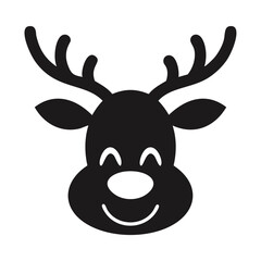 Black silhouette of a happy reindeer face with antlers