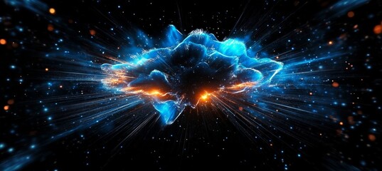Obraz premium Vibrant Blue and Orange Fractal Energy, Abstract Light and Dynamic Patterns in a Dreamlike Explosion