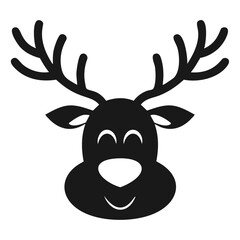 Black silhouette of a happy reindeer face with antlers