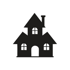 Black silhouette of a haunted house with a chimney