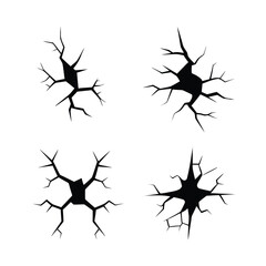 Four Black Cracked Shapes Isolated on White Background break broken