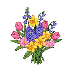 Vibrant Spring Flower Bouquet with Tulips Daffodils and Hyacinths.