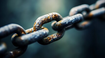 Close up of rusted metal chain links for industrial use