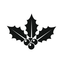 Black Silhouette of Holly Leaves and Berries christmas