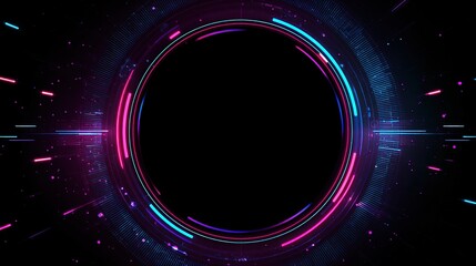 Circular glowing portal with neon lines and particle effects, creating a futuristic abstract design