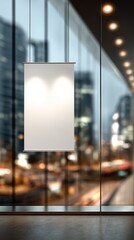 Blank Vertical Banner Mockup in Modern City Lobby