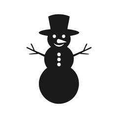 Black Snowman Icon With Top Hat And Stick Arms winter