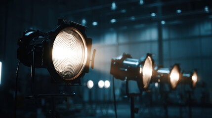Bright Professional Stage Lights in Dark Studio