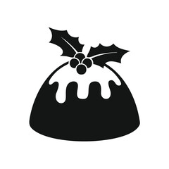 Christmas pudding with holly and berries silhouette