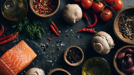 Gourmet Cooking Ingredients Flat Lay