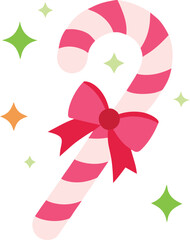 Cute pink and white striped candy cane with bow vector illustration scalable eps graphic