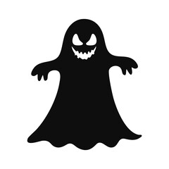 Black ghost silhouette with spooky face on white background Keywords: ghost, spirit, phantom