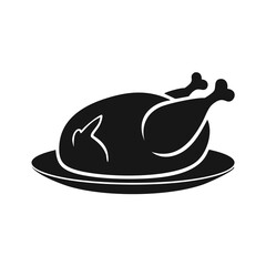 Black silhouette of a roasted chicken on a platter