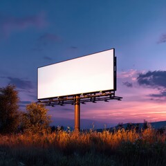 Blank Billboard Against Dramatic Sunset Sky