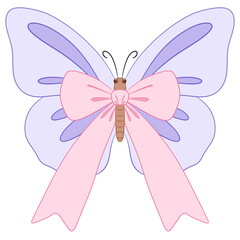 Charming Coquette Butterfly with Pink Bow Illustration - Adorable Insect Art