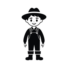 Cartoon farmer boy in black overalls and cowboy hat Keywords: farmer, boy, cowboy hat, overalls
