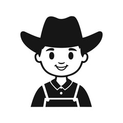 Cartoon farmer wearing a cowboy hat and overalls Keywords: farmer, cowboy hat, overalls, cartoon