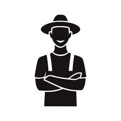 Farmer Icon with Crossed Arms on White Background silhouette